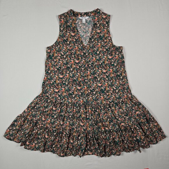 Nine West Sleeveless Floral Dress S Black Pink Green 100% Rayon Ruffle Hem Boho - Picture 5 of 9